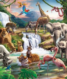 Walltastic Jungle Animals XL Wallpaper Mural for Children's & Kids bedroom, photo Mural wall decal